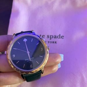 KATE SPADE: Rose Gold/Green Leather Watch